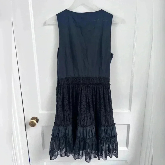 Thakoon Eyelet Lace Black V Neck Mini Silk Sleeveless Dress LIKE NEW - Picture 4 of 4